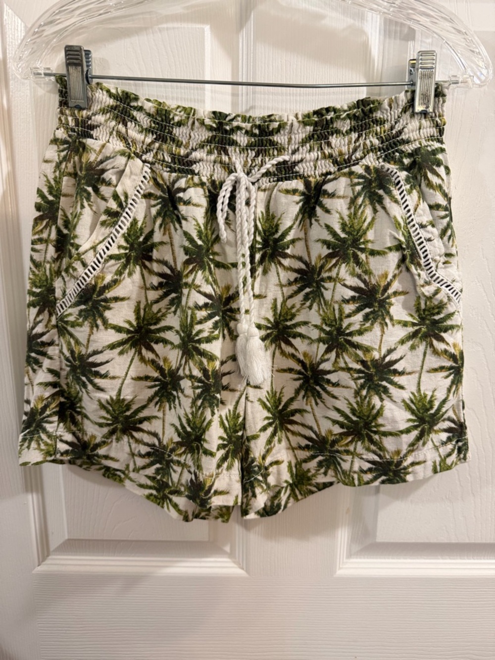 Briggs New York Palm-Print Linen Blend Drawstring Shorts - Green/White